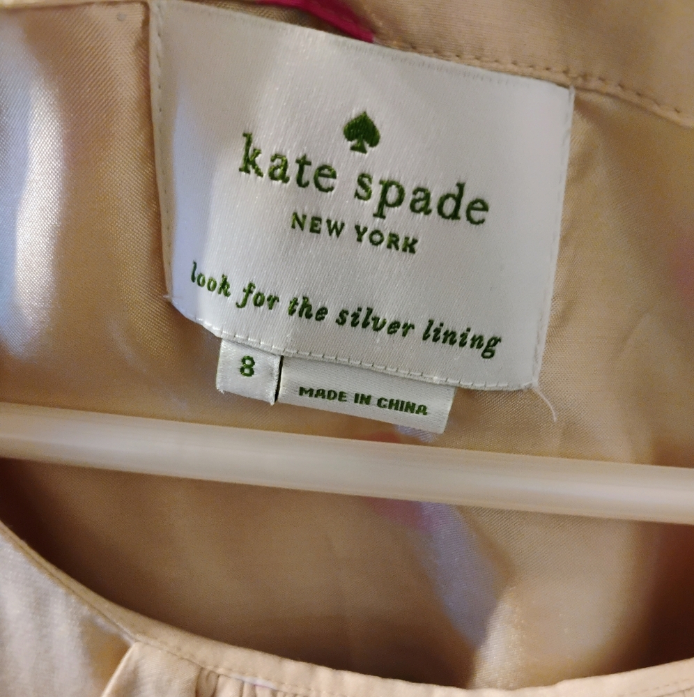 Kate Spade Shawna Silk Shift Dress Beige/Pink Polka Dot Size 8 - Picture 6 of 12